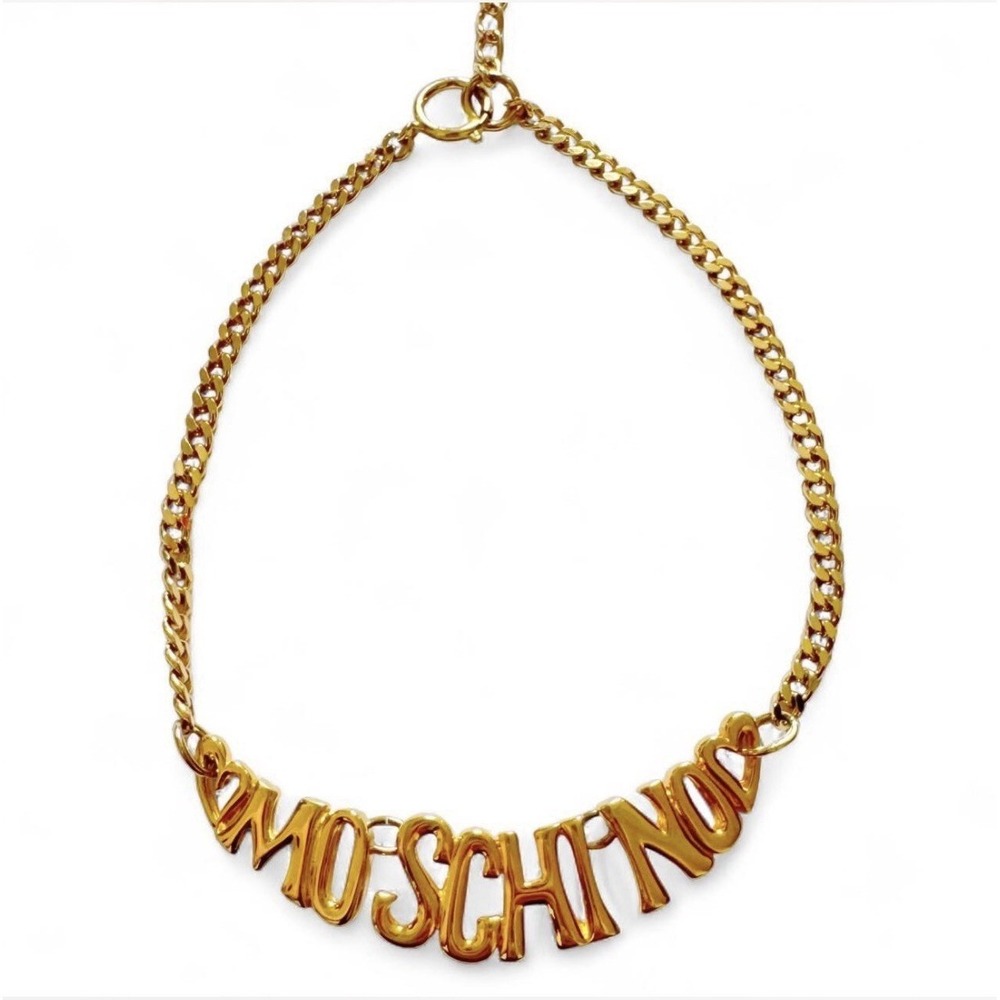 MOSCHINO Choker Necklace Chain AUTH Vintage Gold 18" w/ Extension
